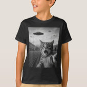 Funny Surprised Ed Cat Selfie With Alien Ufo Cat U T-shirt (Voorkant)