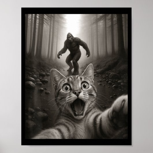 Funny Surprised Ed Cat Selfie With Bigfoot Sasquat Poster (Voorkant)