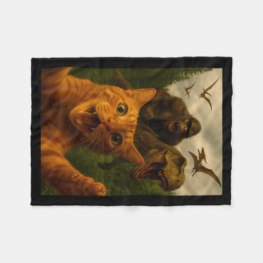 Funny Surprised Ed Cat Selfie With Bigfoot T-rex  Fleece Deken (Voorkant (Horizontaal))