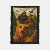 Funny Surprised Ed Cat Selfie With Bigfoot T-rex  Fleece Deken (Voorkant)