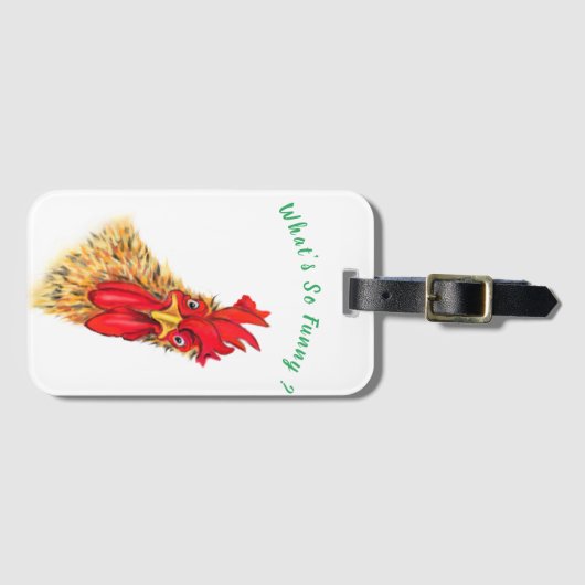 Funny Surprised Rooster Bagagelabel gepersonalisee (Voorkant (horizontaal))