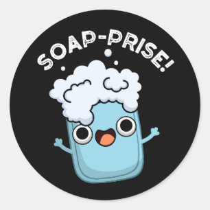 Funny Surprised Soap Pun Dark BG Ronde Sticker
