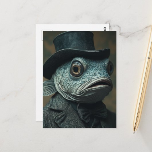 Funny Surreal Fish in a Suit Briefkaart (Voorkant / Achterkant in situ)