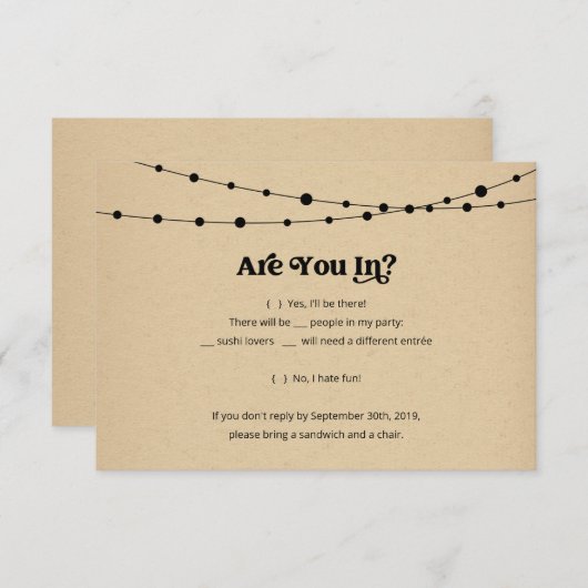 Funny Sushi Invitation Reply Kaart Insert - Kraft (Voorkant / Achterkant)