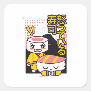 Funny Sushi Karate Fighters Cartoon Design Vierkante Sticker