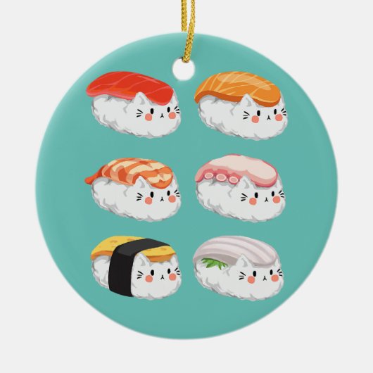 Funny Sushi Sixpack katten voor alle kattendeksels Keramisch Ornament (Voorkant)