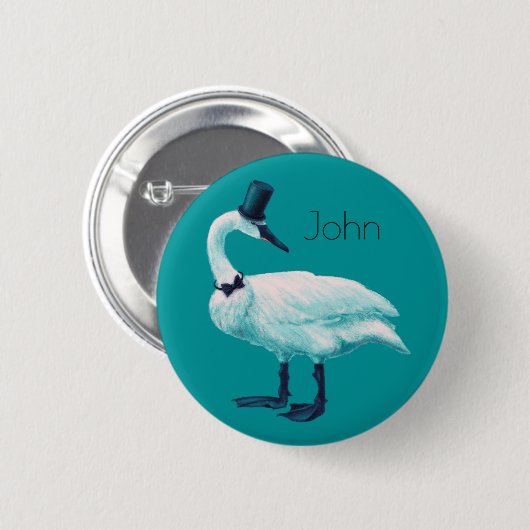 Funny Swan Birdwatch Ronde Button 5,7 Cm (Voorkant /achterkant)