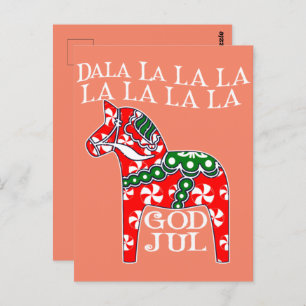 Funny Swedish KerstGod Jul Dala Horse Dalahos Briefkaart