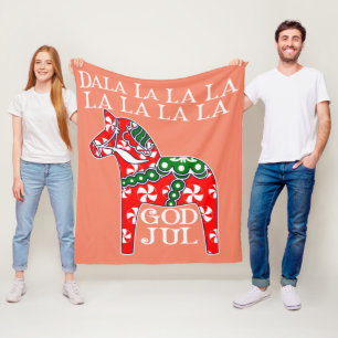 Funny Swedish KerstGod Jul Dala Horse Dalahos Fleece Deken