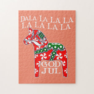 Funny Swedish KerstGod Jul Dala Horse Dalahos Legpuzzel