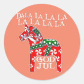 Funny Swedish KerstGod Jul Dala Horse Dalahos Ronde Sticker (Voorkant)