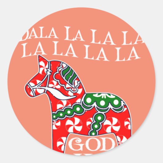 Funny Swedish KerstGod Jul Dala Horse Dalahos Ronde Sticker (Voorkant)