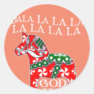 Funny Swedish KerstGod Jul Dala Horse Dalahos Ronde Sticker