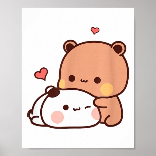 Funny Sweet Kawaii Kp Bear Panda Hugging Couple Lo Poster (Voorkant)