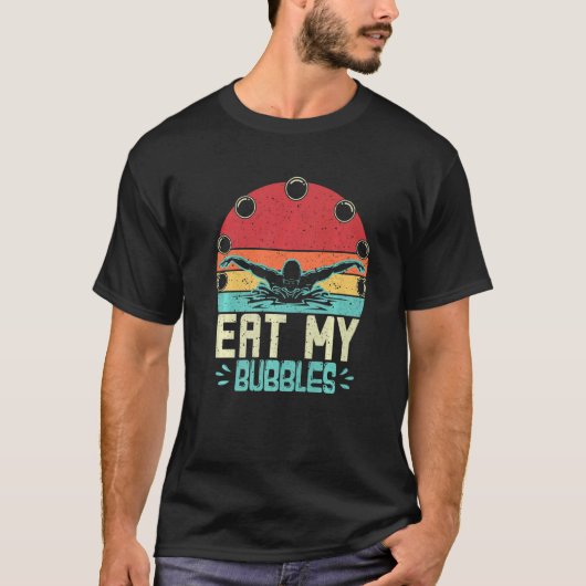 Funny Swimmer eet mijn bubbels retro Swim T-shirt (Voorkant)