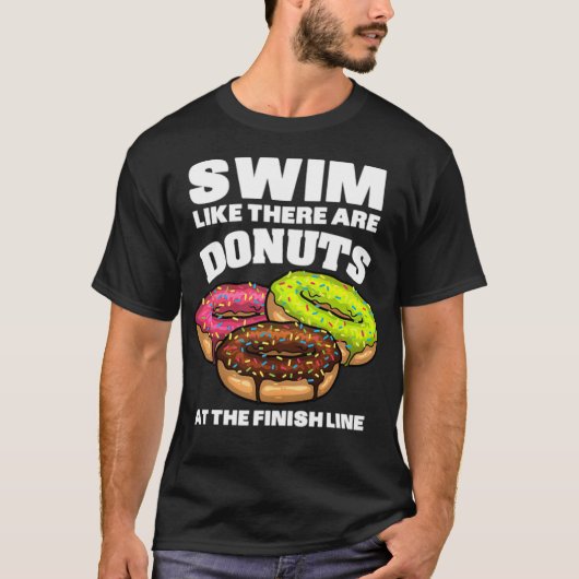 Funny Swimming Donut Design Mannen Vrouwen zwemmen T-shirt (Voorkant)