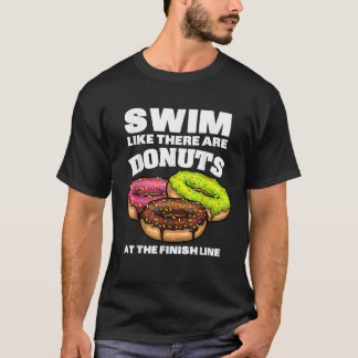Funny Swimming Donut Design Mannen Vrouwen zwemmen T-shirt