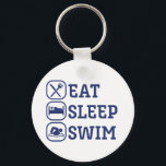 Funny Swimming Eat Sleep Swim Sleutelhanger<br><div class="desc">Eat Sleep Swim. Grappig zwemmen citeert design voor hen die graag bij het zwembad hangen en op een hete zomerdag zwemmen. Koel en geweldige atletische koopwaar voor zwematleten. Ideaal voor zwemteam op de middelbare school of voor hogescholen. Eenvoudig tekstontwerp met minimaal zwempictogram voor degenen die van humor houden, hete citaten,...</div>