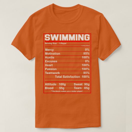Funny Swimming Nutrition Facts Swimmer T-shirt (Design voorkant)