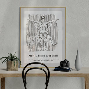 Funny  Swimming of Swim School Figuur Poster