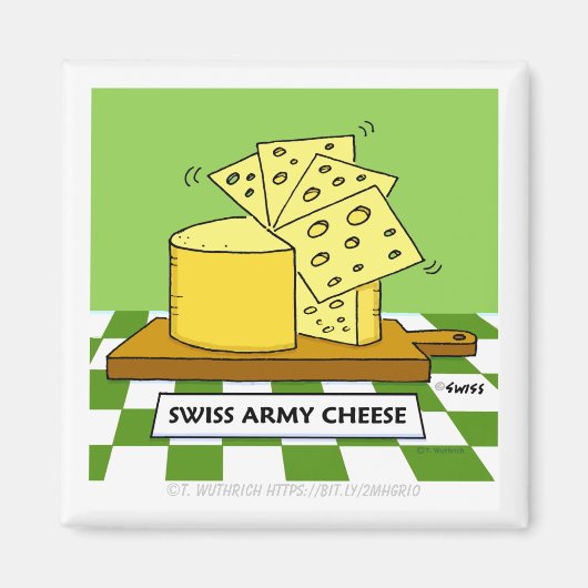 Funny Swiss Cheese Cartoon Art Army Knife Humor Magneet (Voorkant)