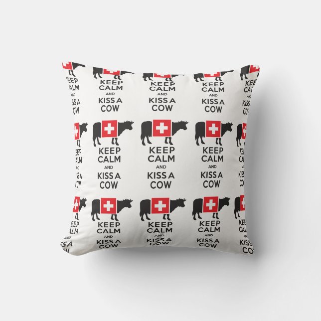 Funny Swiss Pillow - Keep Calm and Kiss a Cow Kussen (Voorkant)