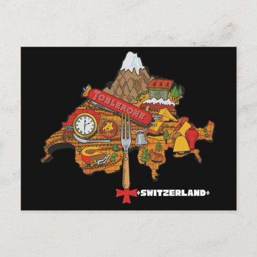 Funny Switzerland Souvenir Toblerone Swiss Map Briefkaart (Voorkant)