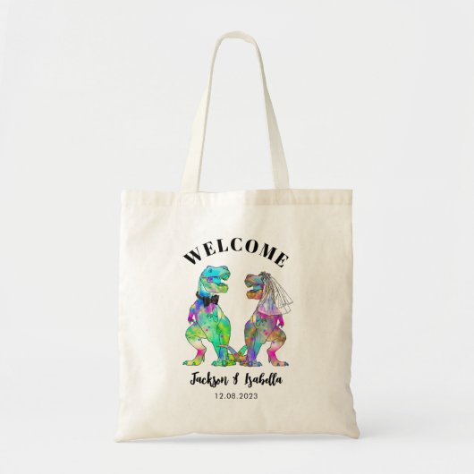 Funny T Rex Bride en Groom Wedding Welcome Tote Bag (Voorkant)