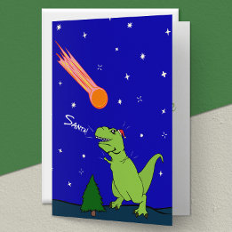 Funny T-Rex Dinosaur Asteroid Folded Holiday Kaart