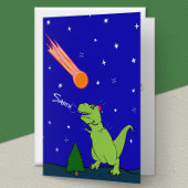 Funny T-Rex Dinosaur Asteroid Folded Holiday Kaart