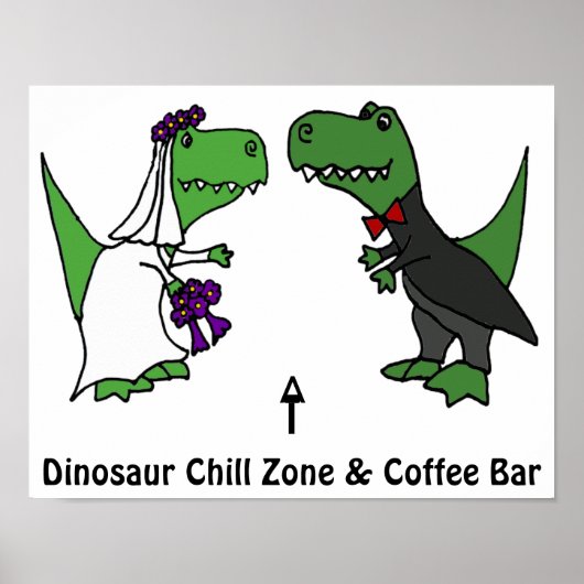 Funny T-rex Dinosaur Bride en Groom Poster (Voorkant)