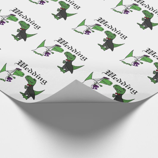 Funny T-rex Dinosaur Bride en Groom Wedding Art Cadeaupapier (Hoek)