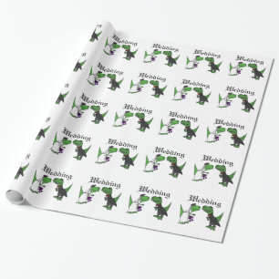 Funny T-rex Dinosaur Bride en Groom Wedding Art Cadeaupapier