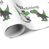Funny T-rex Dinosaur Bride en Groom Wedding Art Cadeaupapier (Rol Hoek)