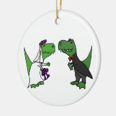 Funny T-rex Dinosaur Bride en Groom Wedding Art Keramisch Ornament (Links)