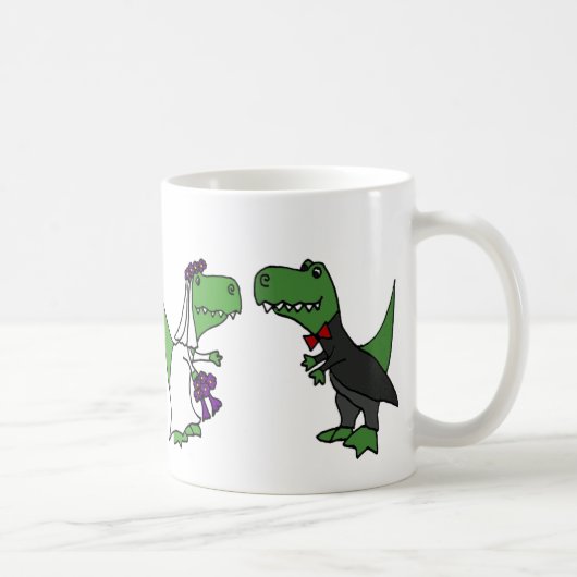 Funny T-rex Dinosaur Bride en Groom Wedding Art Koffiemok (Rechts)