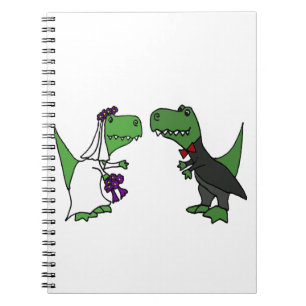 Funny T-rex Dinosaur Bride en Groom Wedding Art Notitieboek