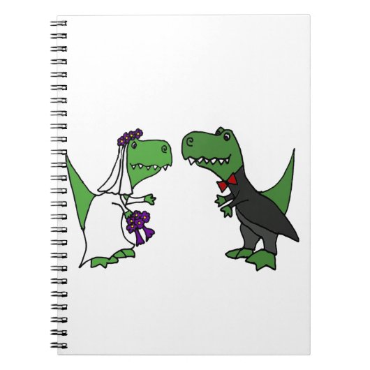 Funny T-rex Dinosaur Bride en Groom Wedding Art Notitieboek (Voorkant)
