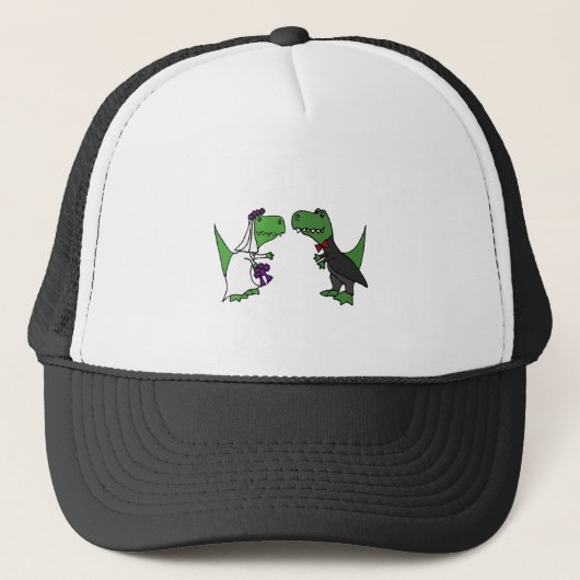 Funny T-rex Dinosaur Bride en Groom Wedding Art Trucker Pet (Voorkant)