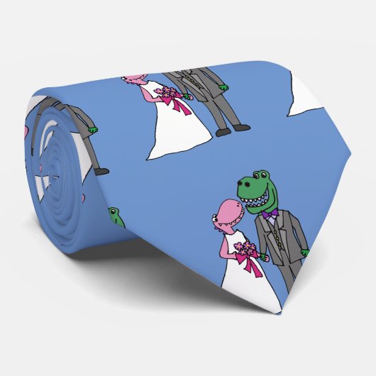 Funny T-rex Dinosaur Bride en Groom Wedding Stropdas (Opgerold)