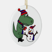 Funny T-Rex Dinosaur Building Snowman Keramisch Ornament (Rechts)