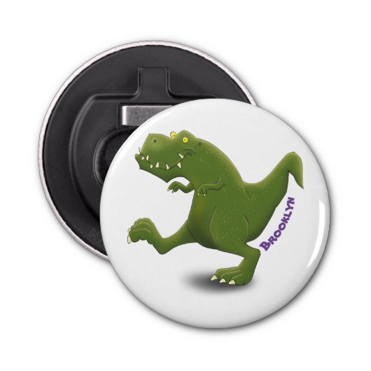 Funny T rex dinosaur cartoon humor Button Flesopener (Voorkant)