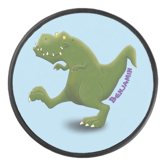 Funny T rex dinosaur cartoon humor Hockey Puck (Voorkant)