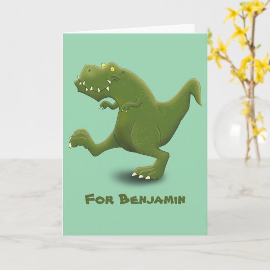 Funny T rex dinosaur cartoon humor Kaart (Gele Bloem)