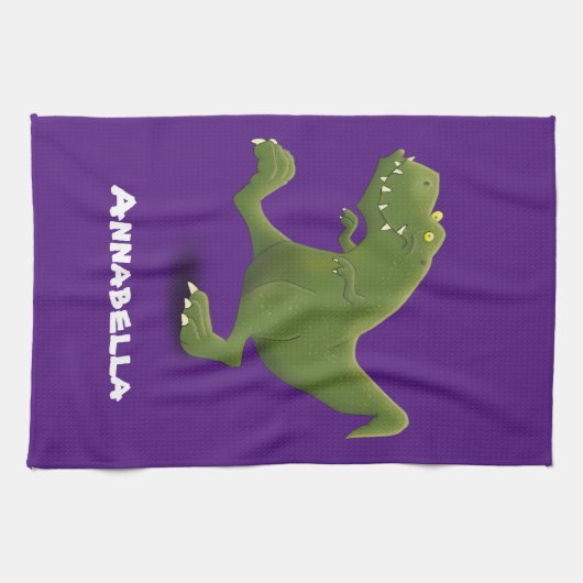 Funny T rex dinosaur cartoon humor Theedoek (Horizontaal)