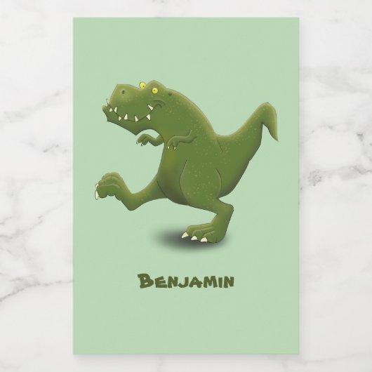 Funny T rex dinosaur cartoon humor Voedselcontainer Etiket (Enkel label)