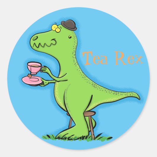 Funny T rex dinosaur cartoon Ronde Sticker (Voorkant)