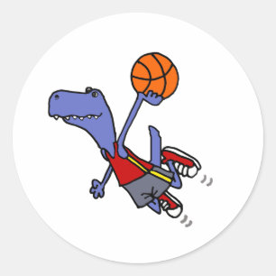 Funny T-rex Dinosaur die Basketball speelt Ronde Sticker