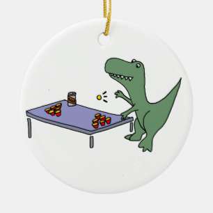 Funny T-Rex Dinosaur die Beer Pong speelt Keramisch Ornament