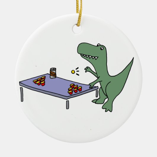 Funny T-Rex Dinosaur die Beer Pong speelt Keramisch Ornament (Voorkant)